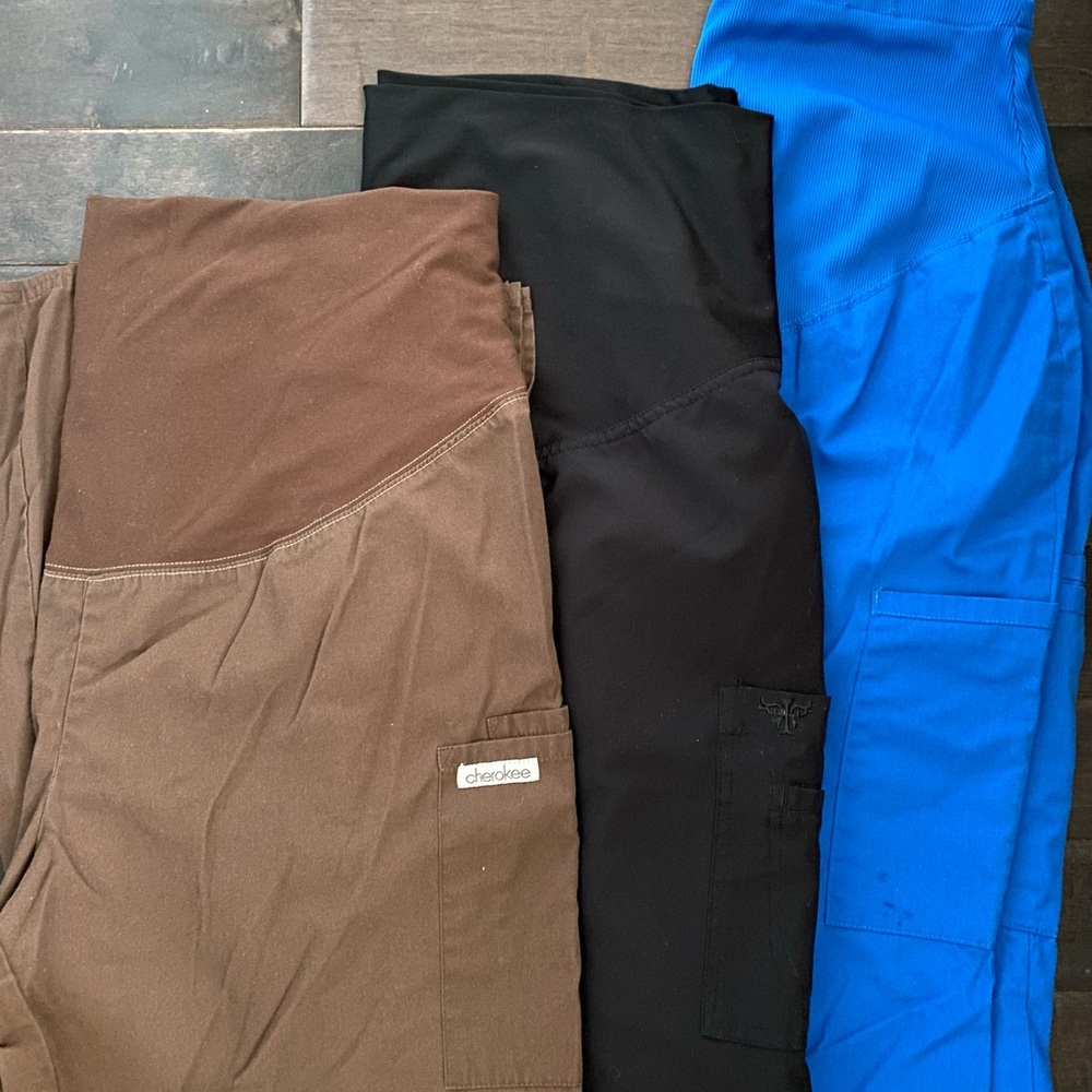 Maternity Scrub Pant Lot- Brown, Black, and Blue